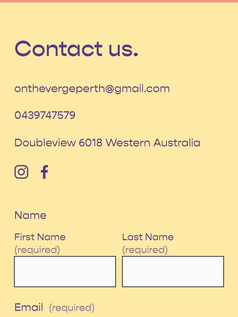 The Contact us page on the On The Verge Perth site