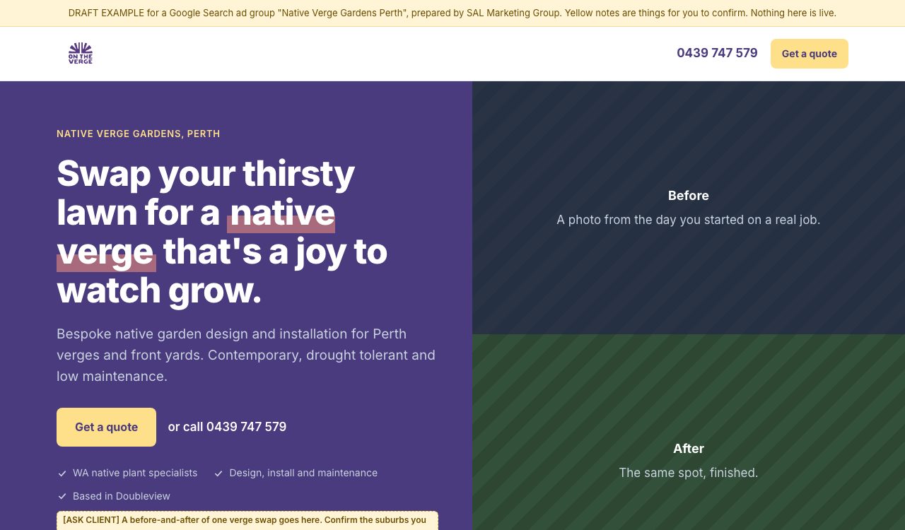 Preview of the Native Verge Gardens Perth landing page